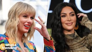 LEFT: NEWARK, NEW JERSEY - AUGUST 26: Taylor Swift attends the 2019 MTV Video Music Awards at Prudential Center on August 26, 2019 in Newark, New Jersey. (Photo by Dia Dipasupil/Getty Images for MTV) RIGHT: PASADENA, CALIFORNIA - JANUARY 18: Kim Kardashian West of 'The Justice Project' speaks onstage during the 2020 Winter TCA Tour Day 12 at The Langham Huntington, Pasadena on January 18, 2020 in Pasadena, California. (Photo by David Livingston/Getty Images)