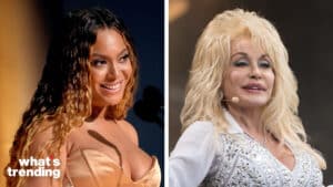 LEFT: LOS ANGELES, CALIFORNIA - FEBRUARY 05: Beyoncé accepts Best Dance/Electronic Music Album for “Renaissance” onstage during the 65th GRAMMY Awards at Crypto.com Arena on February 05, 2023 in Los Angeles, California. (Photo by Kevin Mazur/Getty Images for The Recording Academy) RIGHT: GLASTONBURY, ENGLAND - JUNE 29: Dolly Parton performs on the Pyramid Stage during Day 3 of the Glastonbury Festival at Worthy Farm on June 29, 2014 in Glastonbury, England. (Photo by Ian Gavan/Getty Images)