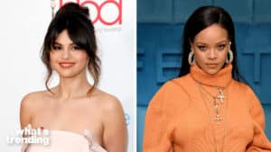 LEFT: LOS ANGELES, CALIFORNIA - FEBRUARY 06: Selena Gomez attends the 2020 Hollywood Beauty Awards at The Taglyan Complex on February 06, 2020 in Los Angeles, California. (Photo by Tibrina Hobson/Getty Images) RIGHT: NEW YORK, NEW YORK - FEBRUARY 07: Robyn Rihanna Fenty and Linda Fargo celebrate the launch of FENTY at Bergdorf Goodman at Bergdorf Goodman on February 07, 2020 in New York City. (Photo by Dimitrios Kambouris/Getty Images for Bergdorf Goodman)