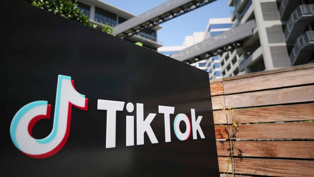 The TikTok logo is displayed outside a TikTok office on August 27, 2020 in Culver City, California. The Chinese-owned company is reportedly set to announce the sale of U.S. operations of its popular social media app in the coming weeks following threats of a shutdown by the Trump administration