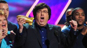 Producer Dan Schneider accepting the Nickelodeon Lifetime Achievement Award onstage during Nickelodeon's 27th Annual Kids' Choice Awards held at USC Galen Center on March 29, 2014 in Los Angeles, California.