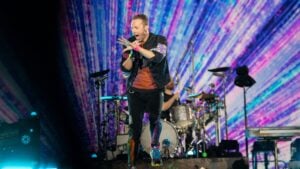Chris Martin of British band Coldplay performs as part of their 'Music of the Spheres World Tour' at Olympic Stadium in Barcelona, Spain, 24 May 2023.