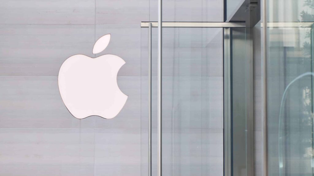 The Apple logo is seen on its retail store in Los Angeles, California, USA, 21 March 2024.