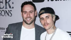 Scooter Braun and Justin Bieber arrive at the Los Angeles Premiere Of YouTube Originals' 'Justin Bieber: Seasons' held at the Regency Bruin Theatre on January 27, 2020 in Westwood, Los Angeles, California, United States.