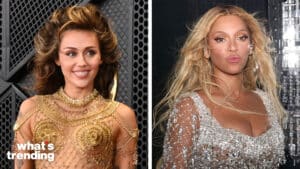 LEFT: Miley Cyrus arrives at the 66th annual Grammy Awards. RIGHT: The pop Icon, Beyonce, wore a unique PatBo look, featuring a fringed and silver-embroidered bodysuit, a color that has become a signature of the tour. The custom-made piece was hand-embroidered and took 60 days to create.