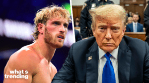 LEFT: The Misfits Heavyweight fight between Logan Paul and Dillon Danis at AO Arena in Manchester. RIGHT: Former President Donald Trump sits in the courtroom at Manhattan Criminal Court in New York on Thursday, May 30, 2024. Jurors have begun their deliberations in the felony trial of the former president, who is charged with making hush-money payments to silence an adult film actress in 2016.