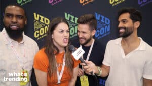 Daniel Curtis Lee (left), Lindsey Shaw (center), and Devon Werkheiser (right) attend Vidcon's 2024 Event in Anaheim, California.