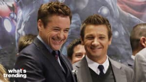 Jeremy Renner and Robert Downey, Jr. ring the Opening Bell with Marvel Entertainment Executives at the New York Stock Exchange in Celebration Of 'Marvel's Avengers: Age Of Ultron' at the NYSE on Wall Street in New York City on April 27, 2015.