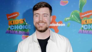 Nickelodeon Kids' Choice Awards 2023 held at the Microsoft Theater in Los Angeles, USA on March 4, 2023 with MrBeast arriving.