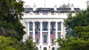 The White House is seen from the Jefferson Memorial in Washington, DC, USA, 05 July 2024. With rising calls from within his own party to drop out of the presidential race following his debate performance, US President Joe Biden is attempting to reinvigorate his campaign with events in Wisconsin and Pennsylvania.