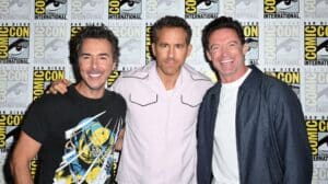 Shawn Levy, Ryan Reynolds and Hugh Jackman at the Marvel Studios: The Ultimate Deadpool & Wolverine Celebration of Life panel