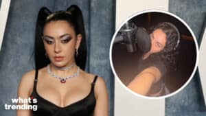 LEFT: Charli XCX arrives at the Vanity Fair Oscar Party in Los Angeles, California on March 12th 2023. (Picture by: Matt Baron/BEI / Shutterstock) RIGHT: Charli XCX takes a selfie inside of a recording studio. (Photo by: @charli_xcx via X)