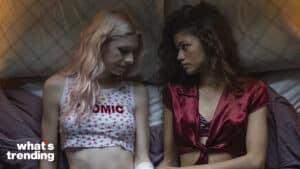 Hunter Schafer as Jules Vaughn and Zendaya as Rue Bennett.