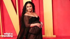 Vanessa Hudgens shows off her baby bump at the 2024 Vanity Fair Oscar Party.