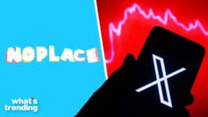 LEFT: A screen cap of the 'noplace' logo taken from the apps TikTok account. RIGHT: In this photo illustration, social media platform X (Twitter) logo is seen on a smartphone screen.