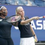 Serena Williams practices before the 2022 US Open inside Arthur Ashe Stadium at the Billie Jean King Tennis Center in Flushing Meadows Corona Park in Flushing NY on August 27, 2022.