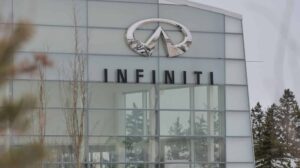 Infiniti vehicles outside an Infiniti dealership in South Edmonton. On Saturday, January 22, 2022, in Edmonton, Alberta, Canada.