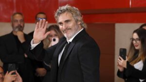 Joaquin Phoenix arrives for the premiere of the movie 'Napoleon' at the Prado Museum in Madrid, Spain, 20 November 2023.