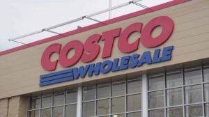 The Costco logo is seen on a Costco store in the village of Westbury in Nassau County, Long Island, New York.