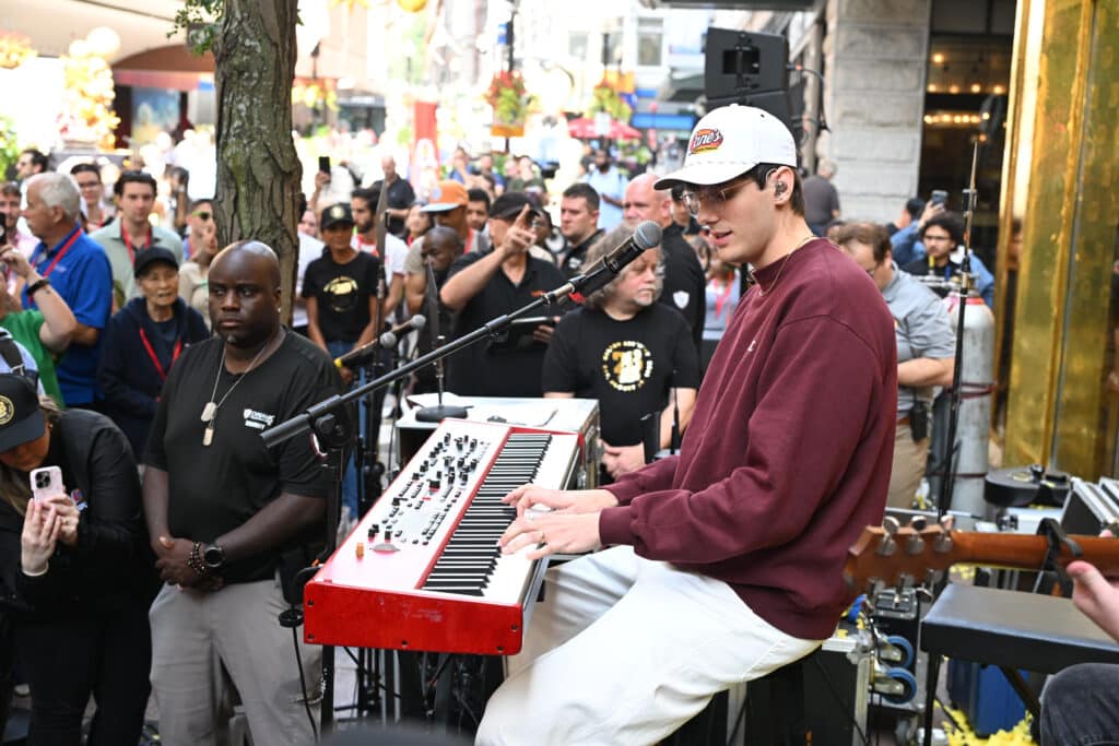 JVKE attends the celebration of Raising Cane's "Golden Birthday" with opening of new gold restaurant on August 28, 2024 in Boston, Massachusetts