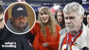 LEFT: Kanye West and Jonathan Cheban leave Cipriani in New York. RIGHT: Taylor Swift pictured on the field after the Kansas City Chiefs defeated the Baltimore Ravens in the AFC Championship game in Baltimore, MD. Photo/ Mike Buscher / Cal Sport Media