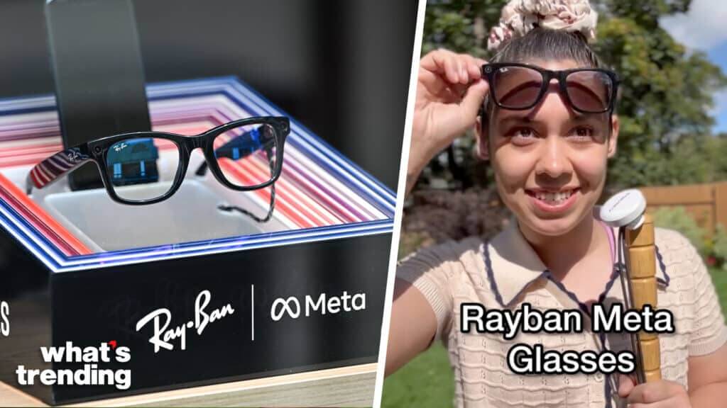 LEFT: Smart Ray-Ban Glasses, on June 16, 2024, in Caen, Normandy, France. (Picture by: Artur Widak/NurPhoto / Shutterstock) RIGHT: TikToker Sadi Taylor explains how helpful her Ray-Ban Meta Smart Glasses have been as a blind person. (Picture by: @sadi.theblindlady via TikTok)