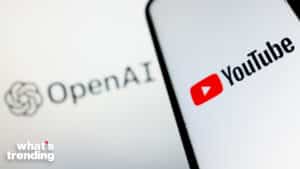 In this photo illustration a YouTube logo seen displayed on a smartphone screen and an OpenAI logo in the background in Athens, Greece on November 16, 2023.