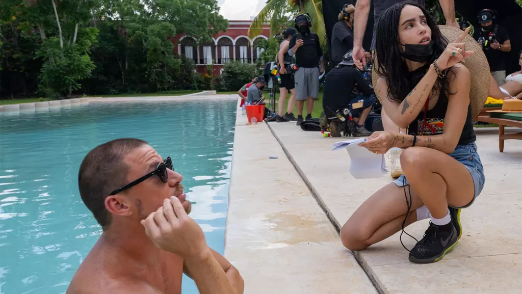 Channing Tatum and Zoë Kravitz on set of Blink Twice.