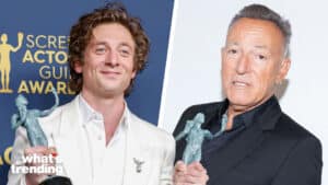 LEFT: Jeremy Allen White, winner of the Outstanding Performance by a Male Actor in a Comedy Series and Outstanding Performance by an Ensemble in a Comedy Series awards for 'The Bear,' poses in the press room during the 30th Annual Screen Actors Guild Awards RIGHT: Bruce Springsteen attends The Art Show 2023 Benefit Preview