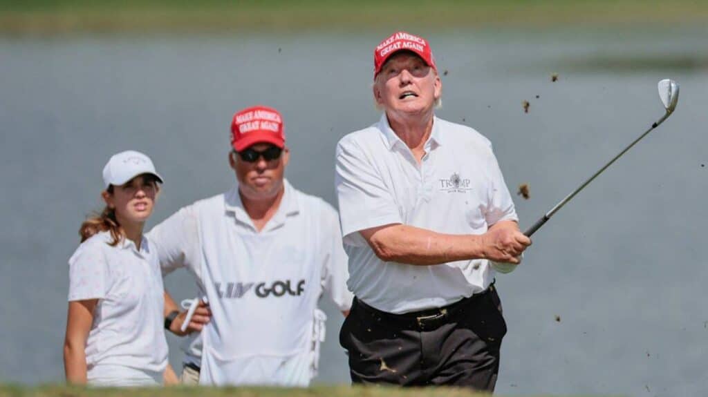 Former President Donald Trump,, seen golfing in Doral, Florida, on Oct. 27, 2022. Authorities said Sunday, Sept. 15, 2024, that they detained a gunman who wanted to assassinate the former president using an assault-style rifle at his West Palm Beach golf course.