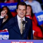 Republican US Representative from Florida Matt Gaetz speaks before Republican vice presidential nominee and Ohio Senator JD Vance participates in an Election Day eve campaign rally in the Cobb County area of Atlanta, Georgia, USA, 04 November 2024. Vance is the running mate of former US president Donald Trump. The US Election Day is 05 November 2024.