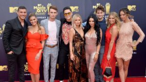 The cast of Vanderpump Rules attend the MTV Movie & TV Awards at the Barker Hangar in Santa Monica, California on June 16, 2018. It will be the 27th edition of the awards, and the second to jointly honor movies and television. The show will tape on Saturday, June 16th and air on Monday, June 18th.