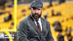 NFL analyst JASON KELCE on the Monday Night Football set before the NFL football game between the Pittsburgh Steelers and the New York Giants in Pittsburgh, Pennsylvania.