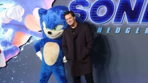 Jim Carrey poses with Sonic the Hedgehog character mascot at the UK premiere of Sonic the Hedgehog 3 at Cineworld Leicester Square in London, Britain, 10 December 2024. The film will be released in cinemas across Britain from 21 December.