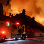 Fire broke out on January 7, 2025, as seen from the PCH (Pacific Coast Highway) in the affluent town of Pacific Palisades, on the edge of Malibu, CA, due to unusually strong Santa Ana winds that exceeded 100 MPH