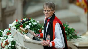 Reverend Mariann Edgar Budde delivers a sermon during the National Prayer Service at the Washington National Cathedral in Washington, DC, USA, 21 January 2025. President Trump was inaugurated on 20 January in a ceremony at the US Capitol.