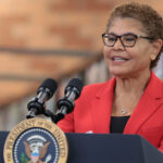 Los Angeles mayor Karen Bass introduces US President Joe Biden at the Culver City Julian Dixon Library in Culver City, California, USA, 21 February 2024. US President Biden announced on 21 February the cancellation of an additional $1.2 billion in student loan debt for around 135,000 borrowers.