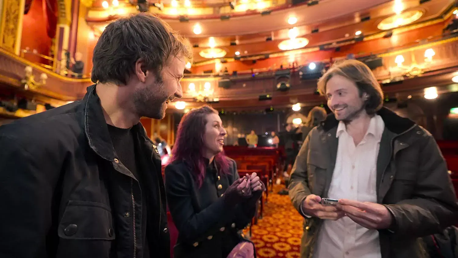 (L to R) Ross Duffer, Kate Trefry, and Matt Duffer in 'Behind the Curtain: Stranger Things: The First Shadow'.