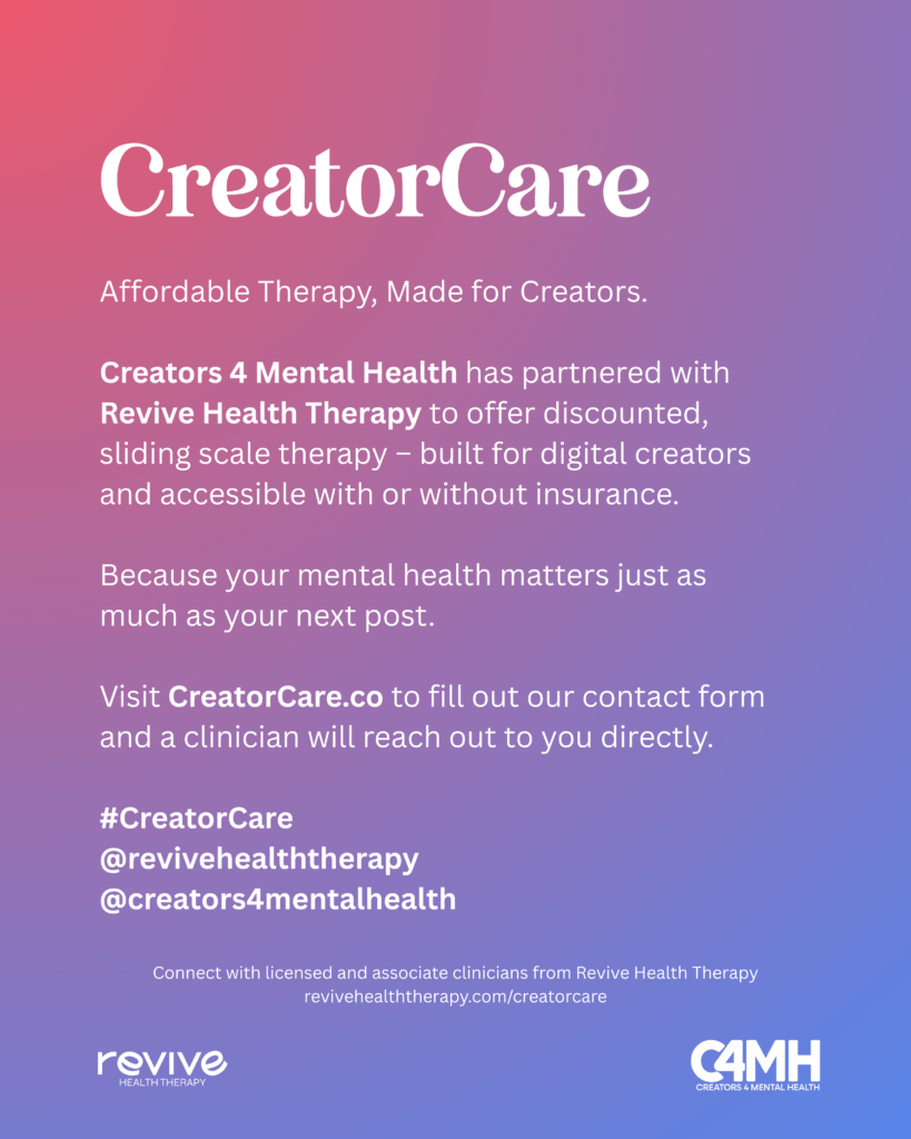 CreatorCare provides sliding scale therapy for digital creators