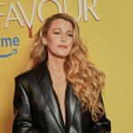 Blake Lively in a black leather blazer at the "The Pale Blue Eye" Amazon Prime event.