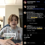 Young boy in a white shirt with cartoon prints speaking indoors with caption "Dates can be boring."
