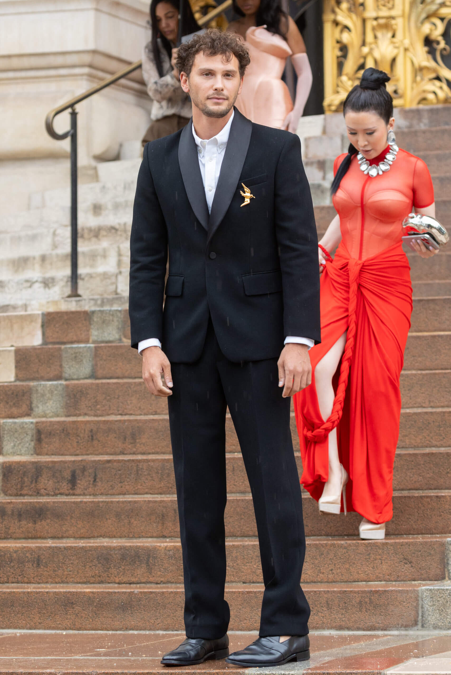 Cooper Koch arriving at the Schiaparelli show as part of Haute Couture Fashion Week on July 07, 2025 in Paris, France.