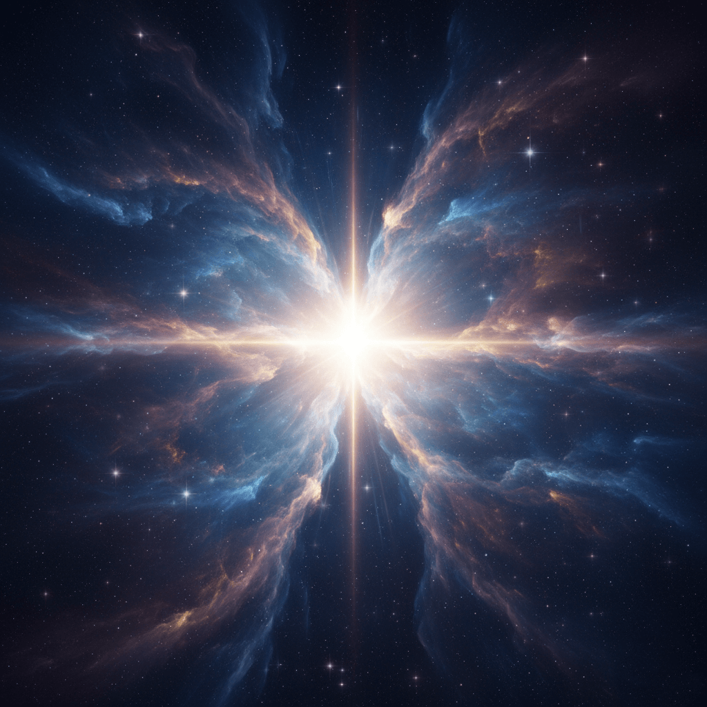 Bright cosmic explosion with colorful nebula clouds radiating in space against a starry background
