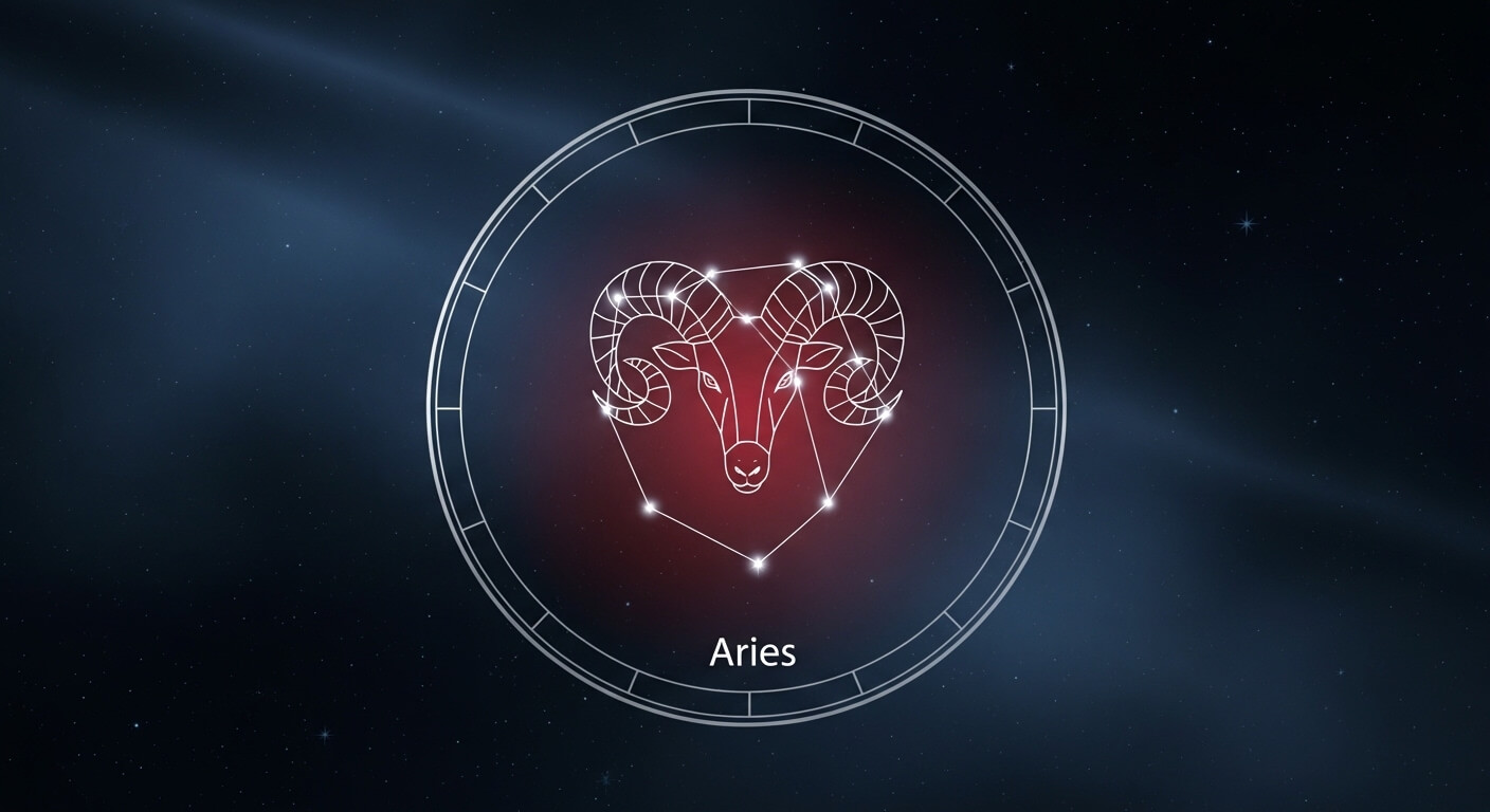 Aries zodiac constellation with ram head illustration on a starry night background