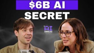 Two people discussing on The AI Download podcast with text "$6B AI Secret" above them