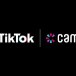 TikTok and Cameo logos side by side on a black background separated by a vertical line