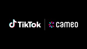 TikTok and Cameo logos side by side on a black background separated by a vertical line
