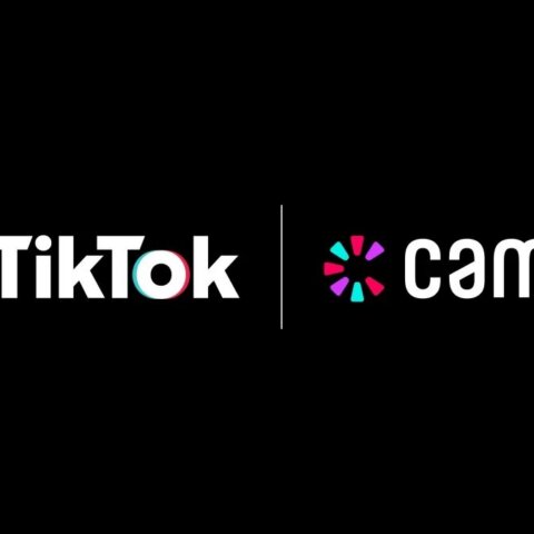 TikTok and Cameo logos side by side on a black background separated by a vertical line