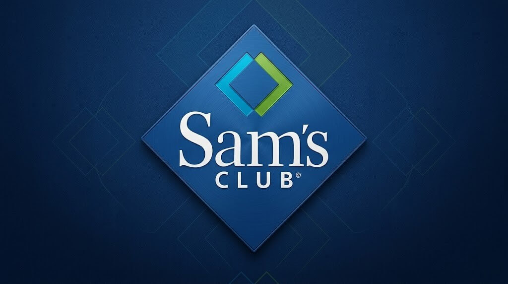 Sam's Club logo with blue and green diamond shapes on a dark blue background