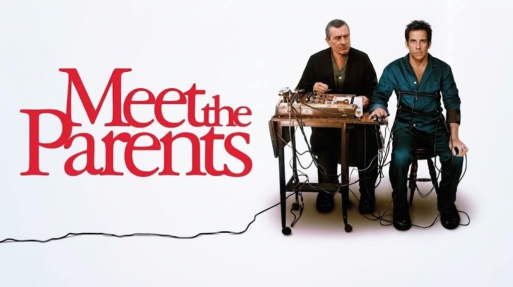 Robert De Niro administering a polygraph test to Ben Stiller in Meet the Parents movie poster.